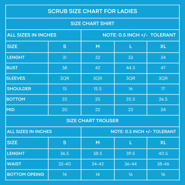 dr suit scrub size chart ladies