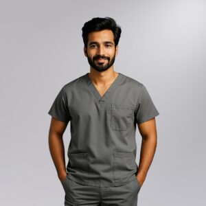 Classic V Neck Male Scrub Set - Grey, L